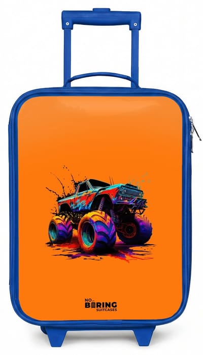 NoBoringSuitcases.com® - Kinderkoffer blauw - Kindertrolley jongen - Rainbow Wheels - Koffer kind lichtgewicht - Reiskoffer trolley voor kinderen - Koffertje met lichtgevende wieltjes - Rolkoffer