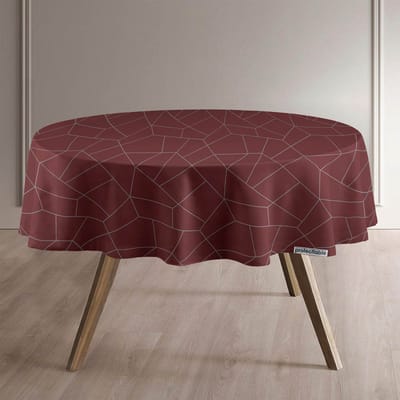 Protecttable - Rond Tafelzeil Geometrisch Rood met Zilver Ø138cm - Tafelkleed Afwasbaar - Kunststof