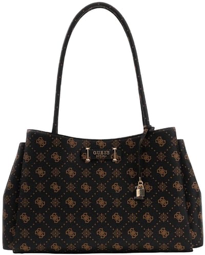 GUESS schoudertas Carrie Logo Girlfriend Carryall Espresso Logo donkerbruin
