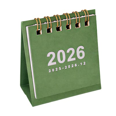 Mini Bureaukalender 2026 met Spiraalbinding - Eenvoudige Desktop Kalender - Creatieve Bureau Decoratie & Kantoor Benodigdheden - Groen