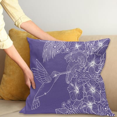 ABAKUHAUS – Tropische Kolibri Kussenhoes 40x40 cm – Donkerpaars/Wit – Water- en vuilbestendig