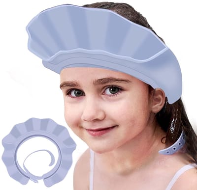 Baby- en kinderdouchekapje - Shampoo- en badkapje - Siliconen verstelbare shampoo- en badbeschermende douchekap - 21 Verstelbare peutershampookapjes - Brede rand - Antislip shampoo-maatje voor peuters, baby's, kinderen en kinderen - Blauw