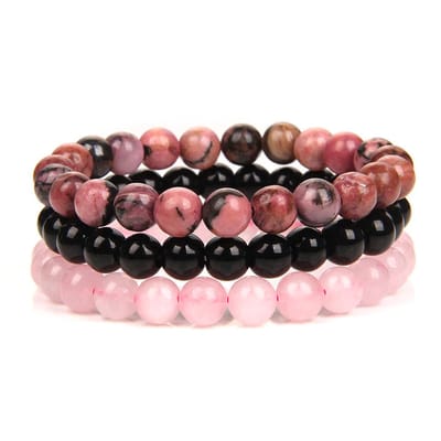 Bixorp Gems Matrix Rhodoniet + Onyx + Rozenkwarts - Kralenarmband Edelstenen Armbanden Set