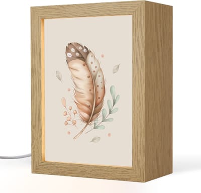 Nachtlampje 15x20 cm - Kinder lampje - Veer - Bohemian - Boho - Pastel kleuren - Tafellamp kinderkamer - Slaapkamer lamp - Bedlamp kinderen - Kinderlampje stopcontact - Wandlamp babykamer - Nachtlampjes