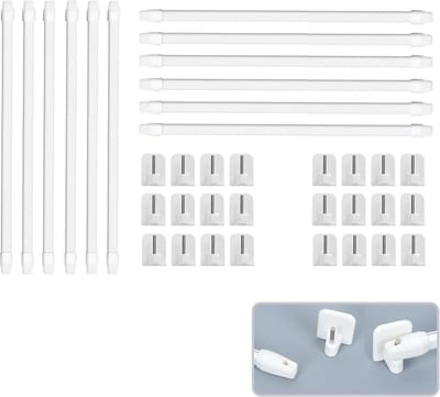 Gordijnroede, douchestang, uittrekbare bochtenstangen, gordijnroede, zonder boren, verstelbaar, voor ramen (12 stuks (30-50) + haken)