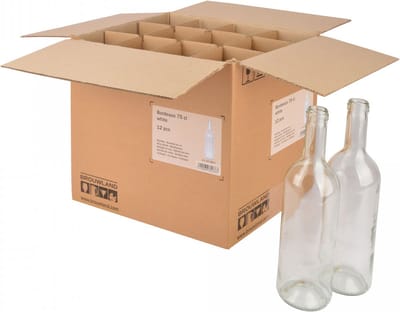 Wijnfles Bordeaux 75 cl, wit, doos 12 st., Kleur: wit
