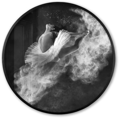 Poster in lijst Rond - Fotolijst 60x60 cm - Posters - Dans - Ballerina - Expressie - Zwart wit - Ronde posterlijst zwart - Decoratie - Wanddecoratie woonkamer - Muurdecoratie slaapkamer