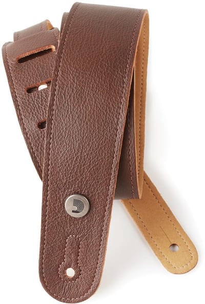 D'Addario 20GL01 leren gitaarband Slim Garment leather bruin