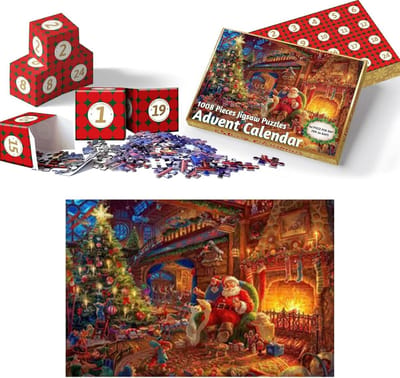 Adventskalender 2024 - 24 individuele legpuzzels van 50 stukjes - Dagelijkse verrassingslegpuzzels voor jongens - meisjes - tieners - volwassenen - kerstcadeau voor de leeftijden 5-7, 8-12 - Adventskalender legpuzzelcadeau - legpuzzel van 1008 stukje