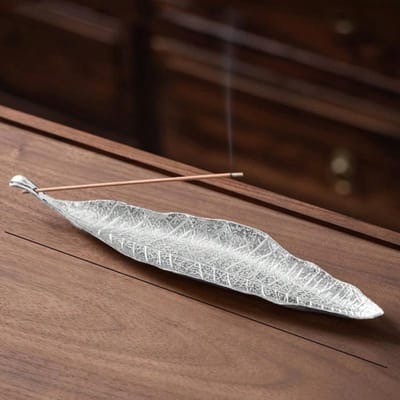 Porte-encens Feuille de Bodhi Dorée - Ornement d'aromathérapie exquis avec design horizontal peu encombrant pour un usage domestique intérieur Silver 1p
