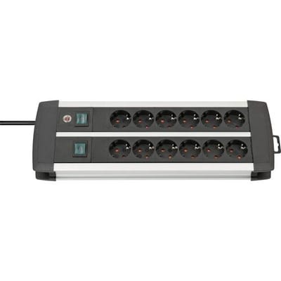 Brennenstuhl Premium Alu-Line stekkerdoos 12-voudig van hoogwaardig aluminium (met 2 schakelaars voor elk 6 contactdozen en 3 m kabel, Made in Germany)