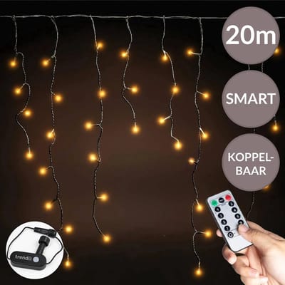 Trend24 - Smart Kerstverlichting - Lichtgordijn 20 meter - 1000 LED - Warm wit - Koppelbaar - App & Afstandsbediening - Dimbaar - Binnen & buiten -