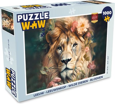 Puzzel Leeuw - Leeuwenkop - Wilde dieren - Bloemen - Legpuzzel - Puzzel 1000 stukjes volwassenen