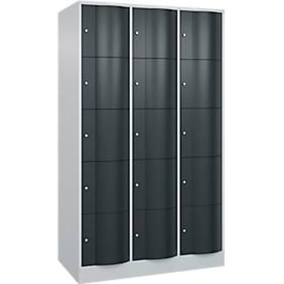 C+P Resisto lockerkast, 3 vakken, 15 vakken, B 1148 x D 640 x H 1950 mm, lichtgrijs/antracietgrijs