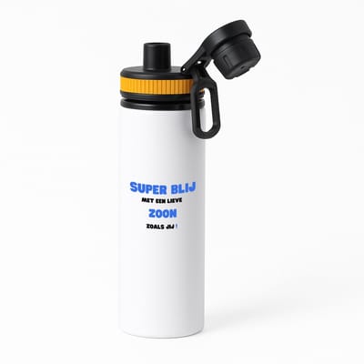 Hacebo® - super blij met een lieve zoon zoals jij waterfles met draaidop oranje - Zoon - de liefste zoon - verjaardag - cadeautje voor zoon - zoon artikelen - kado - geschenk - water fles - 850ML