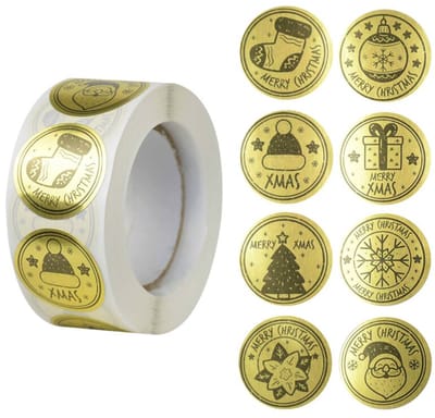 Merry Christmas Stickers op Rol - 500 stuks 25MM - Goud Rond - Kerstzegels, Kerst sluitzegels
