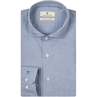 Thomas Maine Overhemd Roma Modern Kent Small Pied-de-Poule Pattern Blauw / male