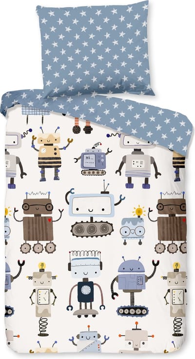 Good Morning dekbedovertrek robots - Ledikant/ baby 100x135 cm - Multi - 100% Katoen renforc�