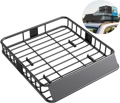 ECTEATOY® Universele Bagagemand voor Dakdrager - Stalen Dakrek & Imperiaal Auto - 110x100 cm - 90.7 kg Draagvermogen - Ideaal voor Kamperen & Reis - Zwart