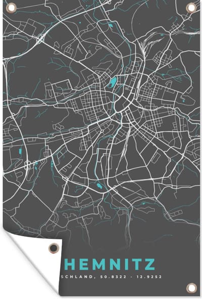 Muurdecoratie Stadskaart – Chemnitz – Genk – Blauw – Duitsland – Plattegrond - 120x180 cm - Tuinposter - Tuindoek