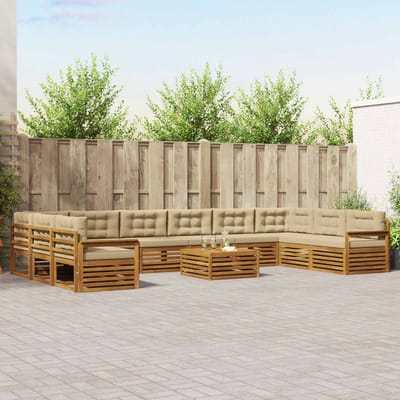 vidaXL - Sofa-Sets - 11 - st - Natuurlijk - en - Beige - Massief - Acacia - Hout