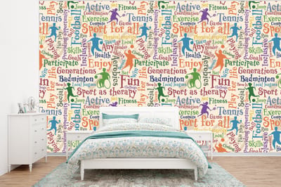 Behang - Fotobehang Patroon - Sport - Alfabet - Quotes - Breedte 320 cm x hoogte 240 cm