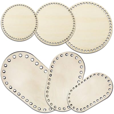Dailygoods- Mandbodem Robuust en Duurzaam - Houten Mandbodem - Rond/Ovaal - 3 Stuks (10/15/20 cm) - Met Gat voor Breien - Retro en Elegant