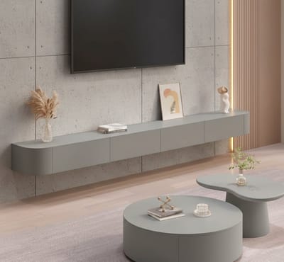Zwevend TV Meubel Massief Hout met Lades & Kabelmanagement – Wandgemonteerde TV Kast 180 cm Grijs – Floating Media Console voor Woonkamer & Kantoor – Modern Design – House&Garden