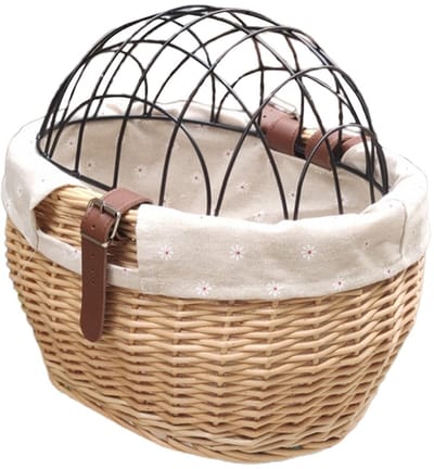 Dailygoods- Fietsmand Handgeweven Rieten - Fietsvoormand voor Huisdieren - Afneembare Afdekking - Waterafstotend - Vaste Installatie - Geschikt voor Kleine Honden/Katten - Dierenmand