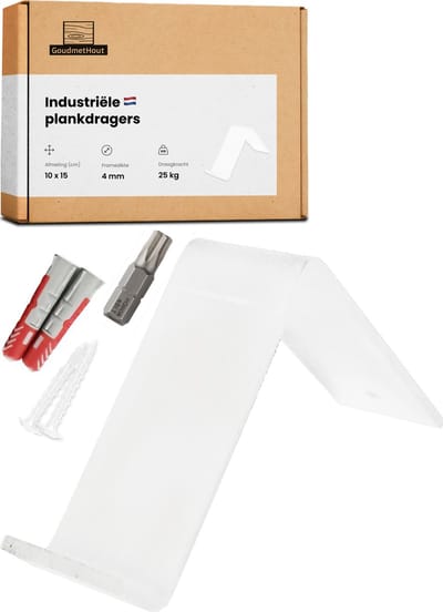 GoudmetHout® Industriële Plankdragers L-vorm - 10 cm - Stalen Plankdrager voor Wandschap, Muurrek of Wandconsole - Max 25 kg - 1 stuk - Mat Wit