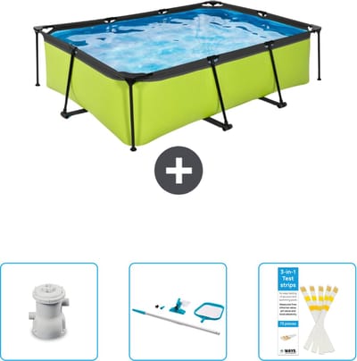 EXIT Rechthoekig Lime Frame Zwembad - 220 x 150 x 65 cm - Inclusief Pomp - Schoonmaakset - Testrips - Nu extra voordelig