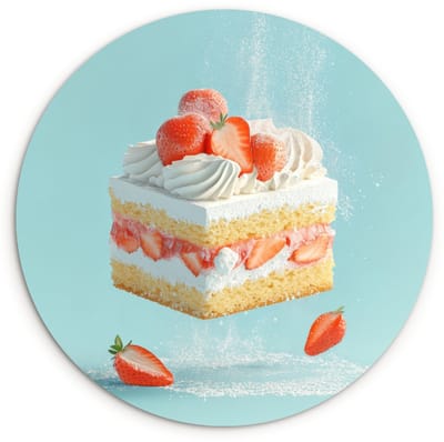 WallCircle® Wandcirkel 30x30 cm - Muurcirkel Slagroom - Taart - Blauw - Eten - Muurdecoratie woonkamer - Wanddecoratie keuken - Kamer decoratie accessoires - Ronde schilderijen