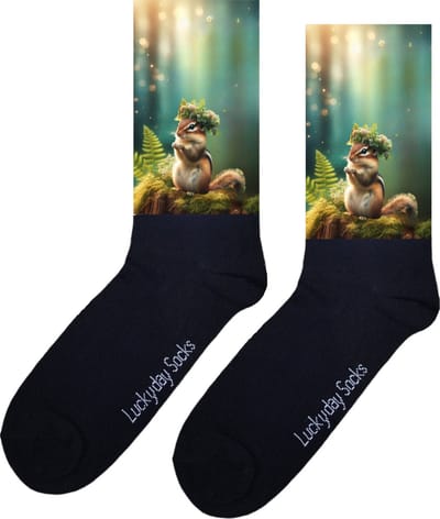 Eekhoorn - Opkikker - Grappige sokken - Valentijns cadeau - Verjaardag cadeau - Sinterklaas cadeau - Leuke sokken - Vrolijke sokken - Luckyday Socks - Vakantie - Bos - Bloemen - Kerst Sokken - Vaderdag - Moederdag - Kerst cadeau - Maat 37-44