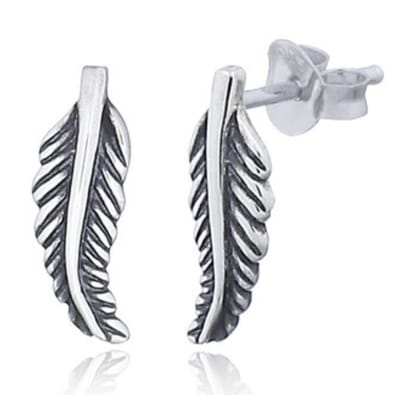 Joy|S - Zilveren veer oorbellen - geoxideerd - 5 x 13 mm - massief - oorknoppen