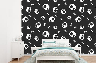 Behang - Fotobehang Patronen - Skull - Skelet - Bot - Jongen - Jongetje - Kinderen - Kids - Breedte 360 cm x hoogte 260 cm