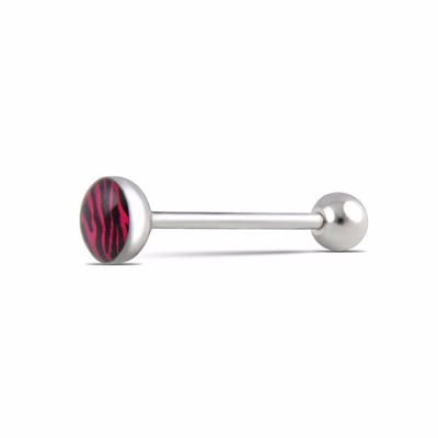 Aramat Jewels | Tongpiercings | Stalen Tongpiercing Zebra Strepen - Zwart-roze | | | |7mm | Staal | Volwassenen | Verkleurd niet
