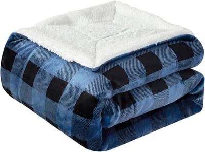 Elegant Comfort Luxe ultra-pluche fluwelen touch buffalo geruite fleece plaid - zachte, warme, gezellige micromink sherpa-rug omkeerbare deken voor bed, bank en bank, buffelblauw