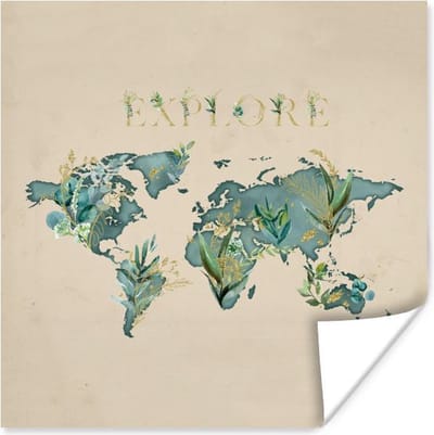 Poster Wereldkaart - Retro - Quote - 30x30 cm