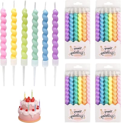 Kleurige Spiral Kaarsen voor Taart - 24 Stuks Verjaardagskaarsen met Houder, Perfect voor Feestjes en Speciale Gelegenheden