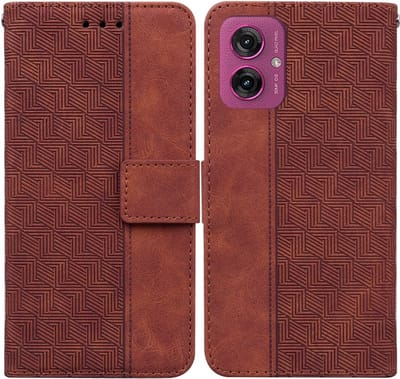Coverup Hoesje - Geschikt voor Motorola Moto G55 Hoesje - Coverup Geometric Book Case - Bruin