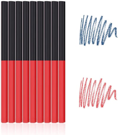 Dailygoods- Timmerpotloden 9 stuks - Houtbewerking - Markeerpen - Rood/Blauw - 6,9 inch - Grenenhout - Dikke kern - Markeerstift