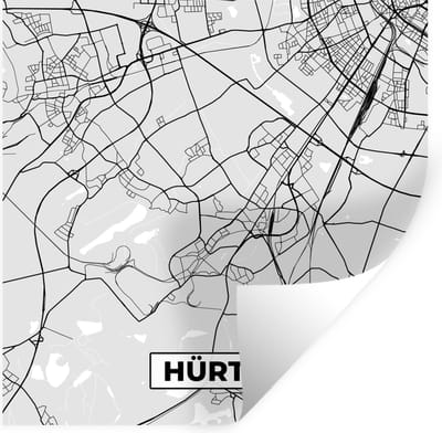 Muurstickers - Sticker Folie - Hürth - Duitsland - Stadskaart - Plattegrond - Kaart - 100x100 cm - Plakfolie - Muurstickers Kinderkamer - Zelfklevend Behang XXL - Zelfklevend behangpapier - Stickerfolie