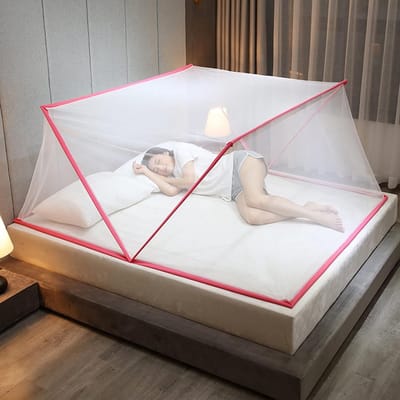 Opvouwbare Klamboe - Baby Bed Tent - Bescherming Tegen Insecten - Geen Haken Nodig - Voor 1.5m Bed - Roze