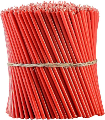 50x Rode Slanke Bijenwas Kaarsen - Lange, Rechtopstaande Kaarsen voor Religieuze Rituelen en Decoratie