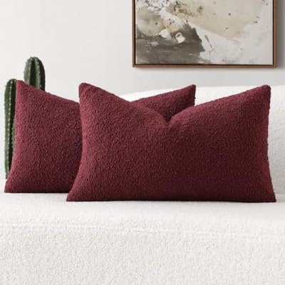 Decoratieve Sierkussenslopen Set van 2 - Bordeauxrood Bouclé 30 x 50 cm - Zachte Textuur voor Woondecoratie