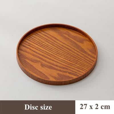 Ronde Houten Serveerschaal – Multifunctioneel Bord voor Steak, Sushi, Dessert, Salade, Keuken- en Restaurantservies 27 centimeters bruin