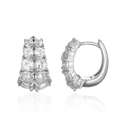 Cavill - Zilveren Oorbellen - 925 Sterling Zilver Gerhodineerd - Witte Topaas 2,268 ct Ovaal en Rond Pave - Elegante Dames Sieraden Braziliaans
