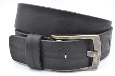 Heren riem van zwart Italiaans echt leder - 4cm brede casual herenriem met leuke details