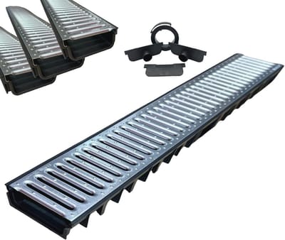 Waterafvoer Goot - Drainagesysteem Set - Regenwater Afvoeren - Verzinkt Rooster A15 - 3 Meter Set - Grijs