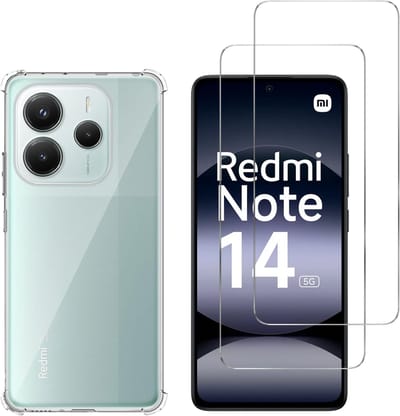 Hoesje voor Xiaomi Redmi Note 14 5G backcover Shockproof siliconen Transparant en 2 stuks Screenprotector Gehard Glas